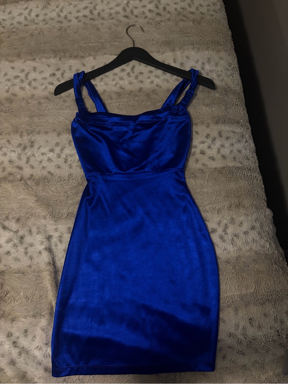 Windsor Royal Blue Satin Mini Dress with Twisted Straps